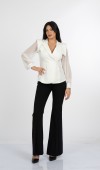 Luna Blouse - Kadın Ceket Yaka Tül Kollu Boncuk Detaylı Bluz 201