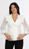Luna Blouse - Kadın Ceket Yaka Tül Kollu Boncuk Detaylı Bluz 201