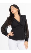 Luna Blouse - Kadın Ceket Yaka Tül Kollu Boncuk Detaylı Bluz 201