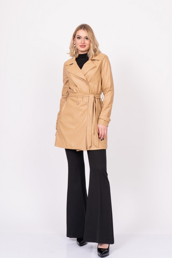 LuxeSoft Belted Short Leather Trench – 2616
