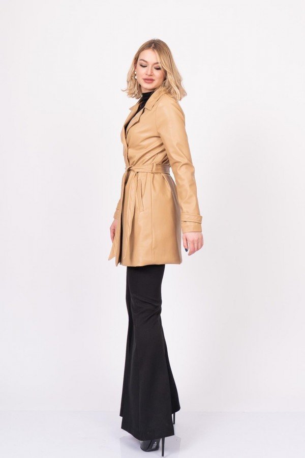 LuxeSoft Belted Short Leather Trench – 2616