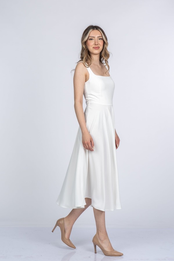 Mayra Premium Askılı Kare Yaka Uzun Midi Elbise 50411