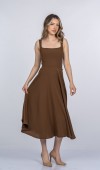 Mayra Premium Askılı Kare Yaka Uzun Midi Elbise 50411