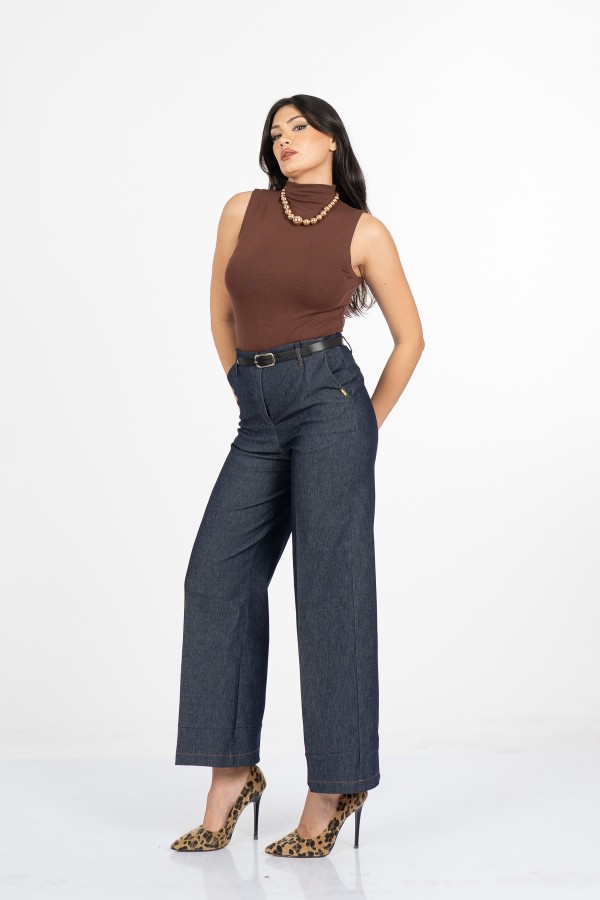 Milena Kemerli Yüksek Bel Bol Paça Denim Pantolon 30428