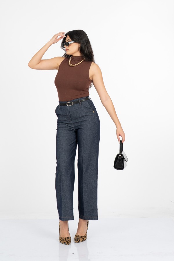 Milena Kemerli Yüksek Bel Bol Paça Denim Pantolon 30428 Milena Kemerli Yüksek Bel Bol Paça Denim Pantolon 30428