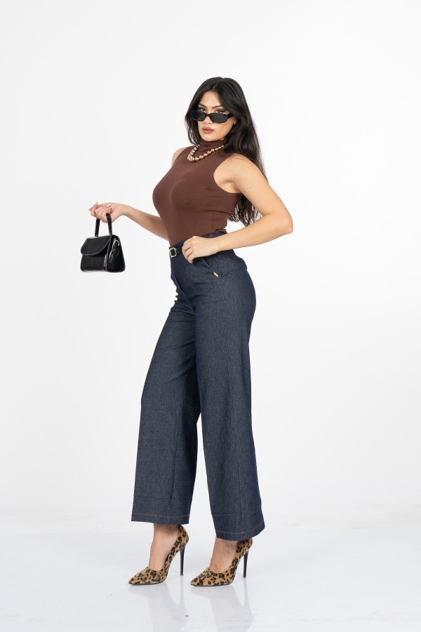 Milena Kemerli Yüksek Bel Bol Paça Denim Pantolon 30428 Milena Kemerli Yüksek Bel Bol Paça Denim Pantolon 30428