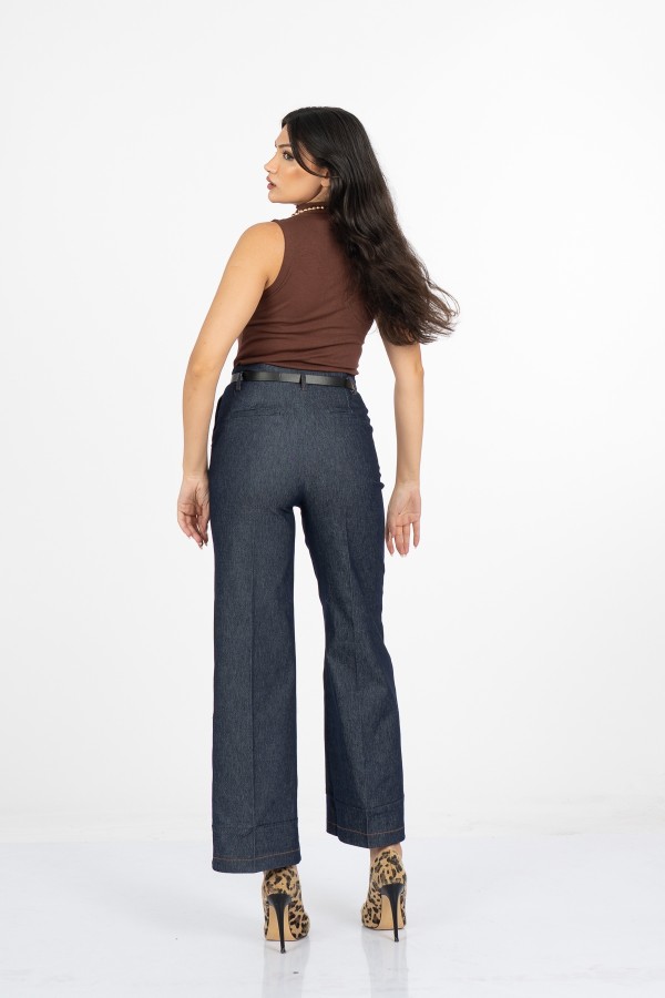 Milena Kemerli Yüksek Bel Bol Paça Denim Pantolon 30428 Milena Kemerli Yüksek Bel Bol Paça Denim Pantolon 30428
