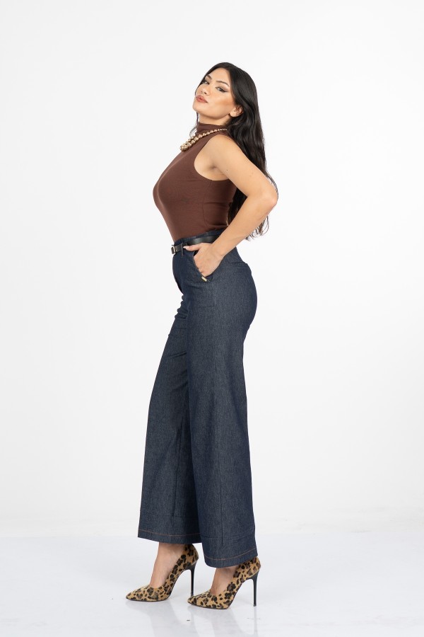 Milena Kemerli Yüksek Bel Bol Paça Denim Pantolon 30428 Milena Kemerli Yüksek Bel Bol Paça Denim Pantolon 30428