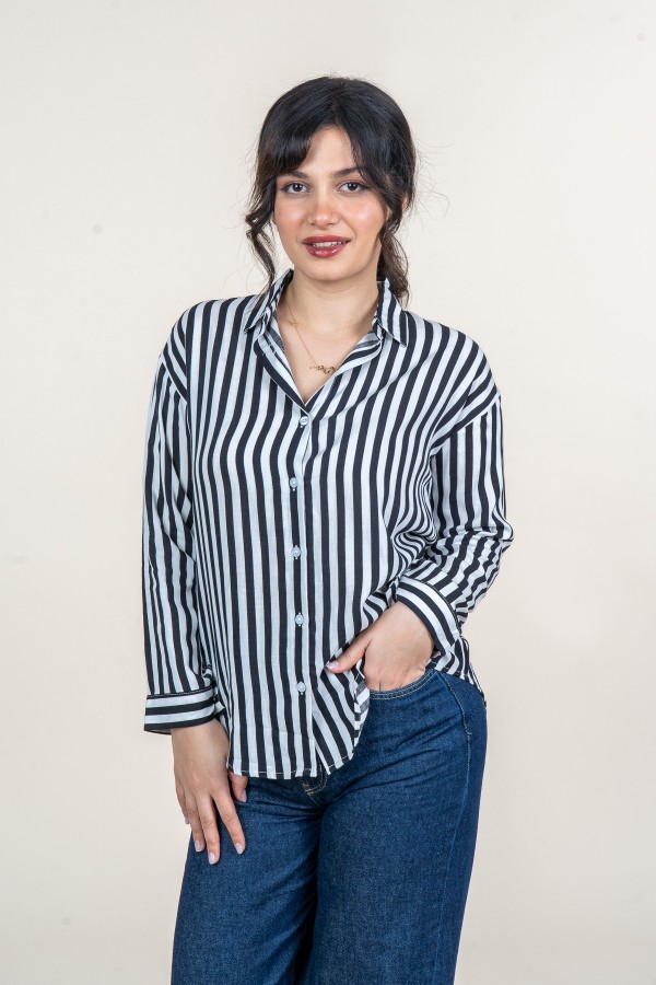 Miss Vina Çizgili Viskon Gömlek