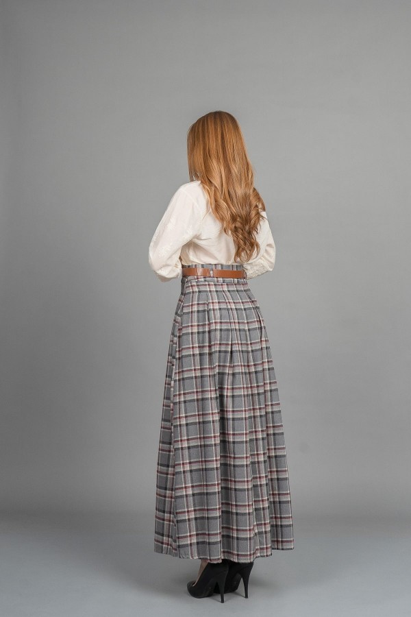 MissVina Ekose Desenli Yandan Fermuarlı Kemerli Maxi Etek 6846 MissVina Ekose Desenli Yandan Fermuarlı Kemerli Maxi Etek 6846