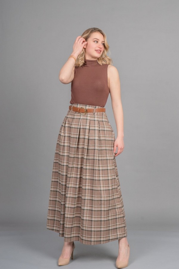 MissVina Ekose Desenli Yandan Fermuarlı Kemerli Maxi Etek 6846 MissVina Ekose Desenli Yandan Fermuarlı Kemerli Maxi Etek 6846