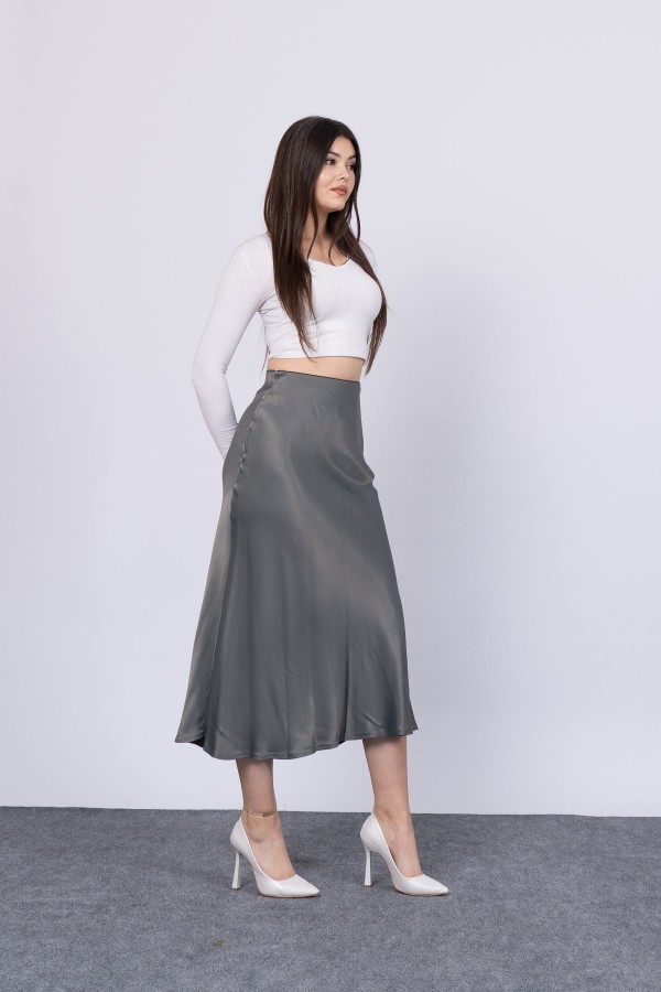 MissVina Saten Kumaş Beli Lastikli Desenli Etek 6679