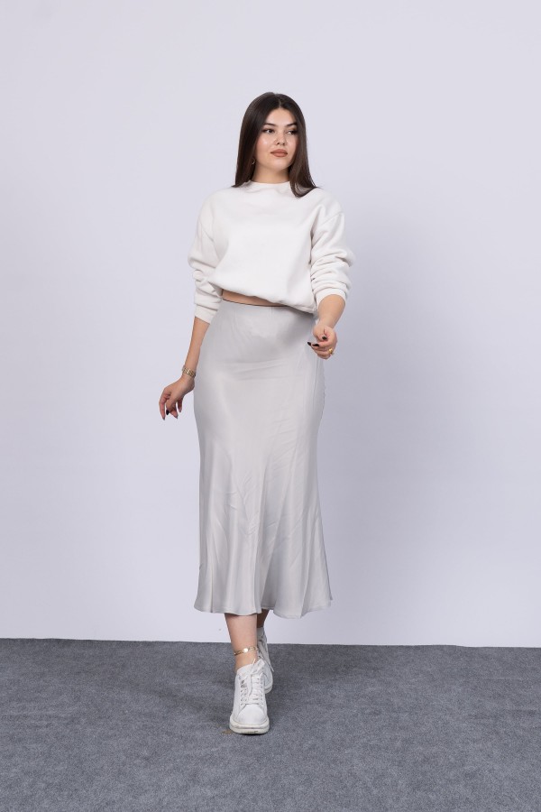 MissVina Saten Kumaş Beli Lastikli Desenli Etek 6679