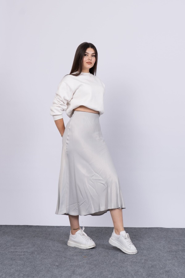 MissVina Saten Kumaş Beli Lastikli Desenli Etek 6679