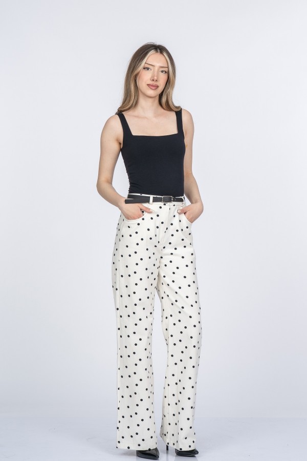 Monica Cepli Kemerli Puantiye Desenli Pantolon 30395