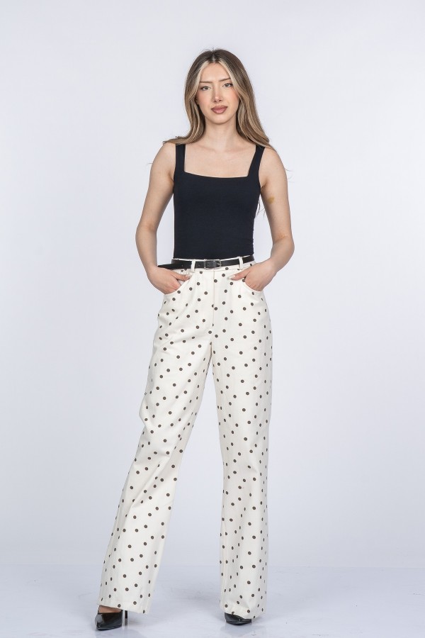 Monica Cepli Kemerli Puantiye Desenli Pantolon 30395