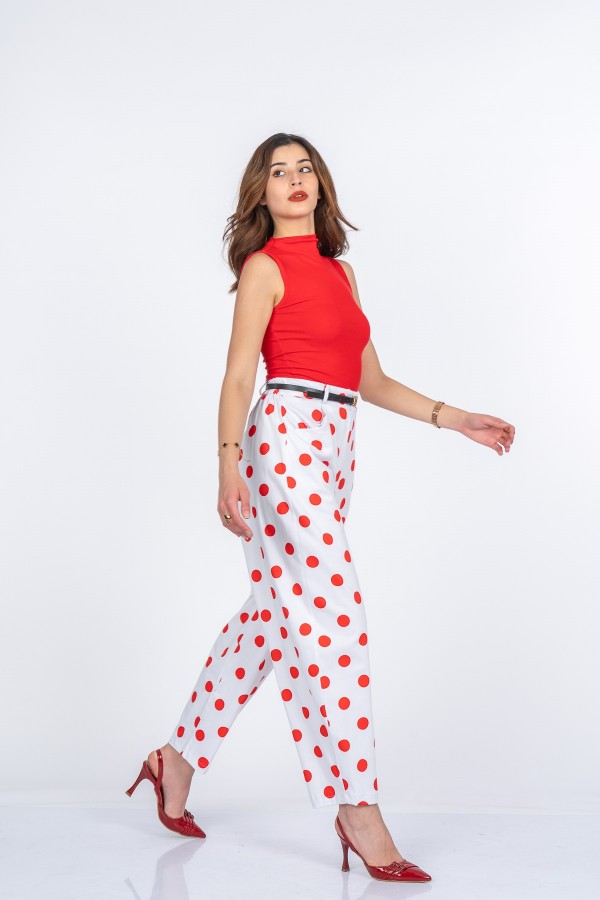 Monica Cepli Puantiye Desenli Beli Lastikli Pantolon 30403