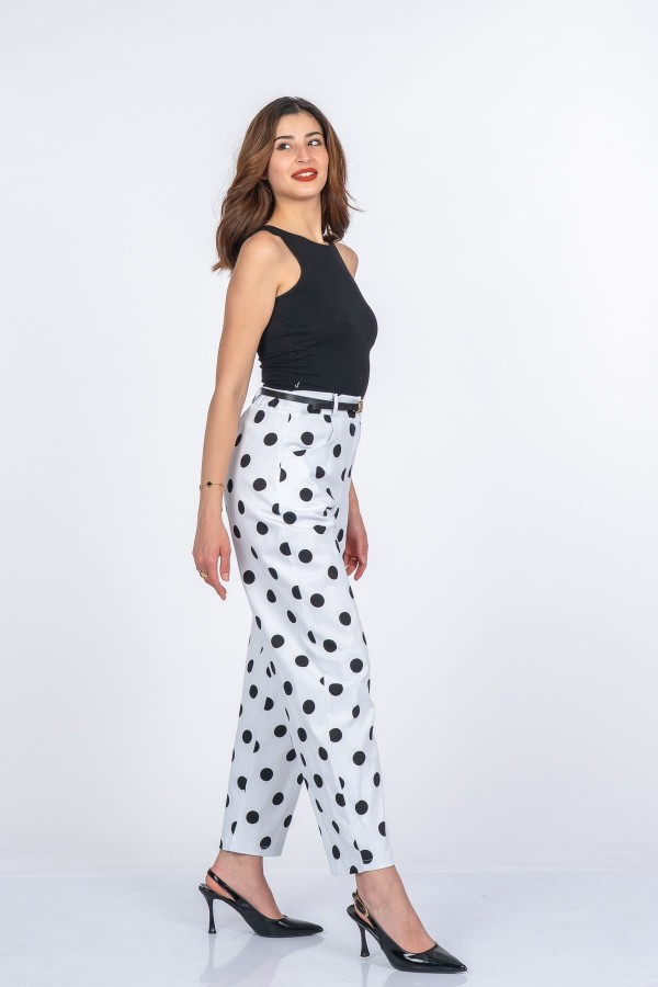 Monica Cepli Puantiye Desenli Beli Lastikli Pantolon 30403