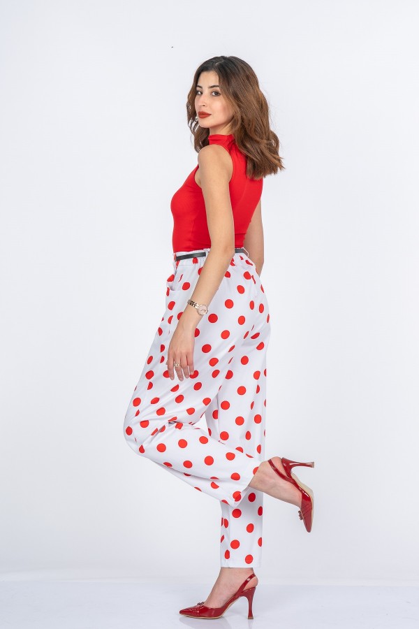 Monica Cepli Puantiye Desenli Beli Lastikli Pantolon 30403 Monica Cepli Puantiye Desenli Beli Lastikli Pantolon 30403