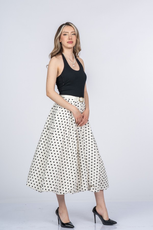 Monica Puantiye Desen Kemerli Balon Etek 6900 Monica Puantiye Desen Kemerli Balon Etek 6900