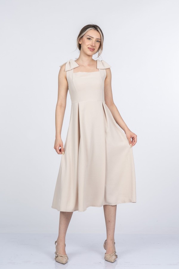 Noemi Soft Kumaş Omuz Fiyonklu Elbise 50407