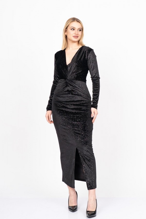 Noir Décolleté Sim Elegance – Işıltılı Kadife Slim Elbise 50351 Noir Décolleté Sim Elegance – Işıltılı Kadife Slim Elbise 50351