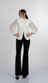 Olivia Blouse - Önden Fermuarlı Tül Kollu Düğme Detaylı Bluz - 221