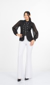 Olivia Blouse - Önden Fermuarlı Tül Kollu Düğme Detaylı Bluz - 221