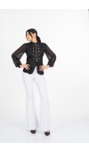 Olivia Blouse - Önden Fermuarlı Tül Kollu Düğme Detaylı Bluz - 221