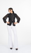 Olivia Blouse - Önden Fermuarlı Tül Kollu Düğme Detaylı Bluz - 221