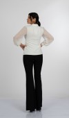 Olivia Blouse - Önden Fermuarlı Tül Kollu Düğme Detaylı Bluz - 221