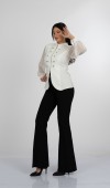 Olivia Blouse - Önden Fermuarlı Tül Kollu Düğme Detaylı Bluz - 221