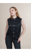 OVERSIZE KOLSUZ GÖMLEK YAKA SATEN BLUZ 70057