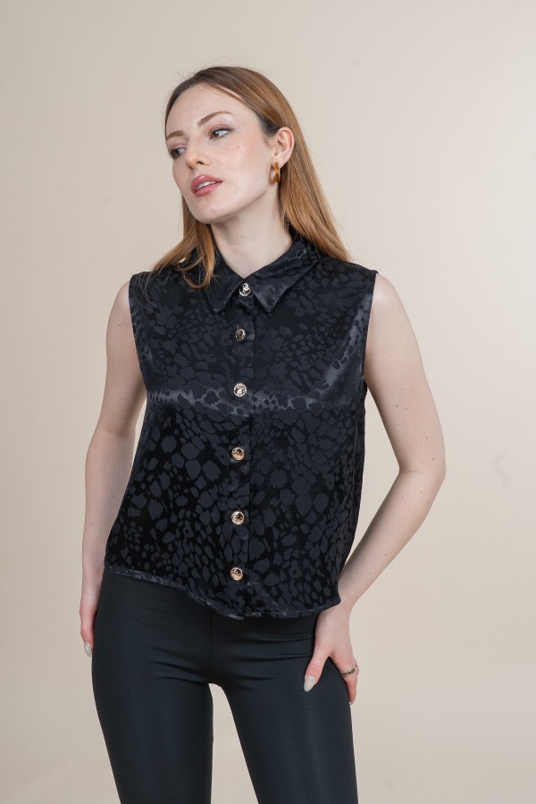 OVERSIZE KOLSUZ GÖMLEK YAKA SATEN BLUZ 70057