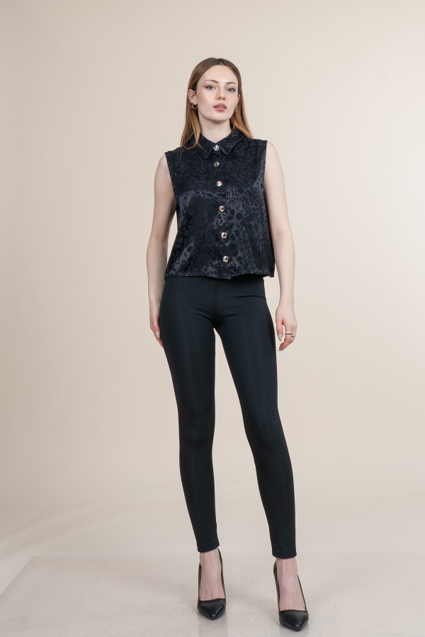 OVERSIZE KOLSUZ GÖMLEK YAKA SATEN BLUZ 70057