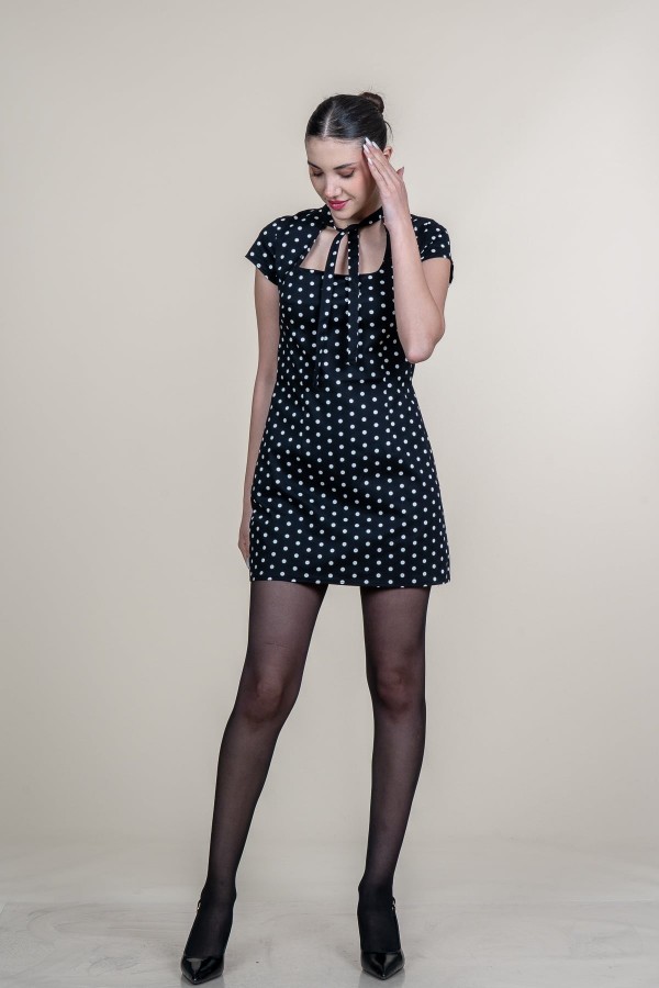 Puantiye Desenli Kare Yaka Mini Elbise 50384