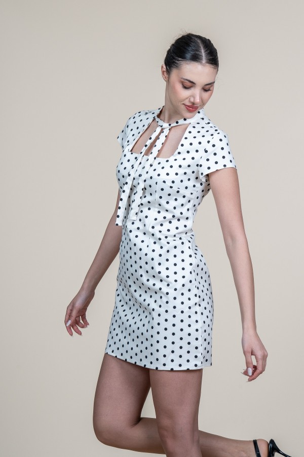 Puantiye Desenli Kare Yaka Mini Elbise 50384
