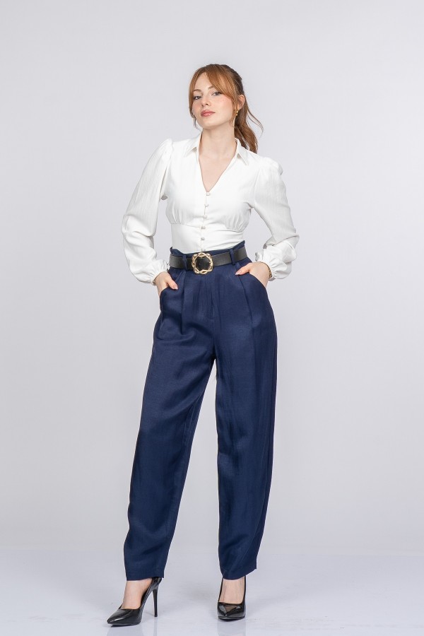 Rosaria Balon Form Dar Paça Kumaş Pantolon