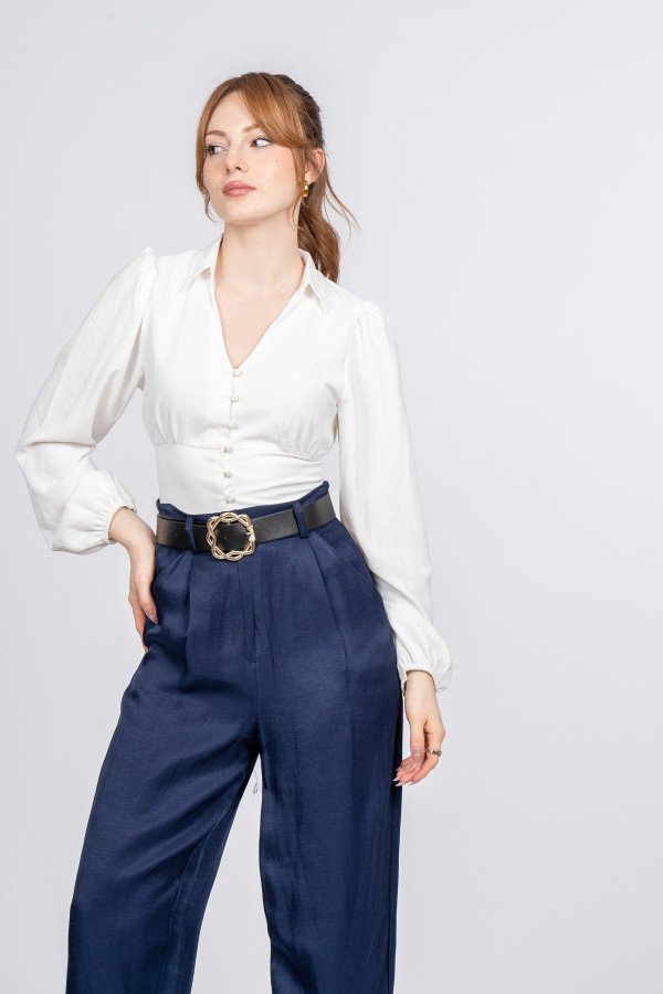Rosaria Balon Form Dar Paça Kumaş Pantolon