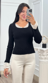 Rosella Dantel Detaylı Fitilli Triko Bluz 20309 STD