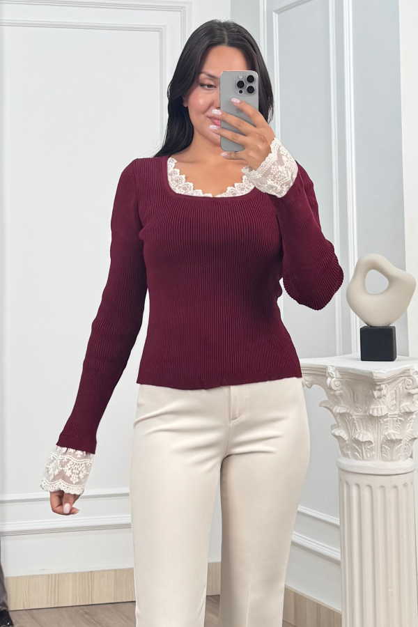 Rosella Dantel Detaylı Fitilli Triko Bluz 20309 STD