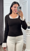Rosella Dantel Detaylı Fitilli Triko Bluz 20309 STD Rosella Dantel Detaylı Fitilli Triko Bluz 20309 STD