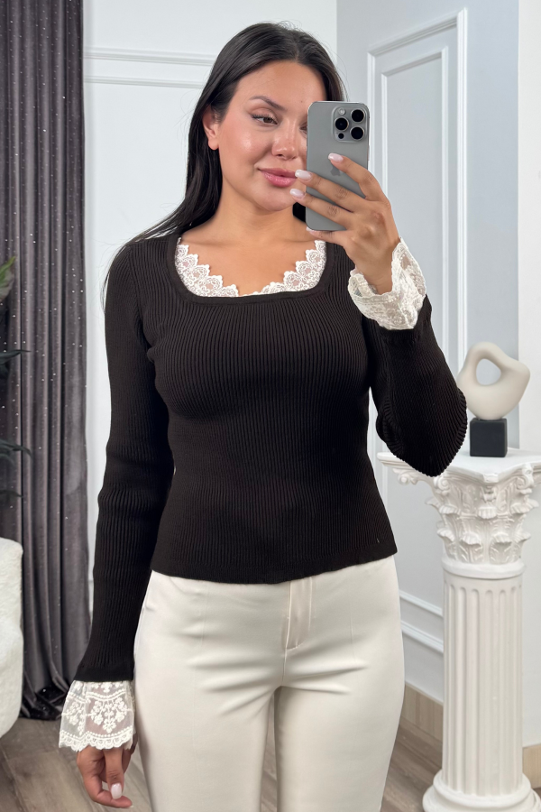 Rosella Dantel Detaylı Fitilli Triko Bluz 20309 STD