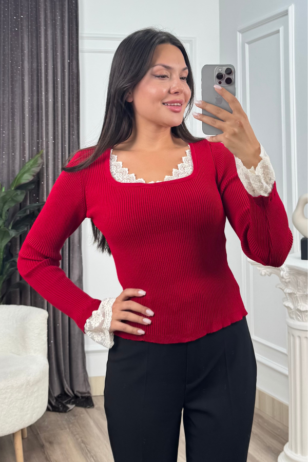 Rosella Dantel Detaylı Fitilli Triko Bluz 20309 STD