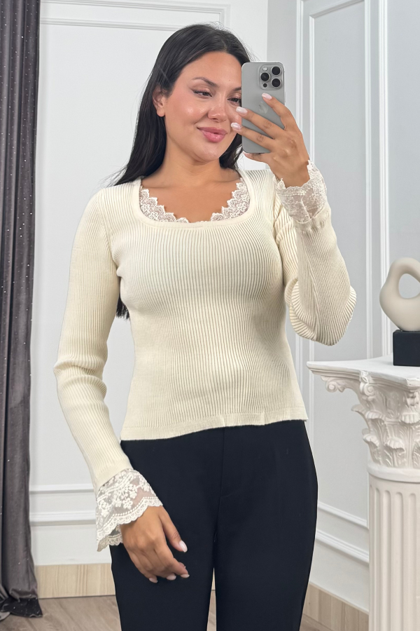 Rosella Dantel Detaylı Fitilli Triko Bluz 20309 STD