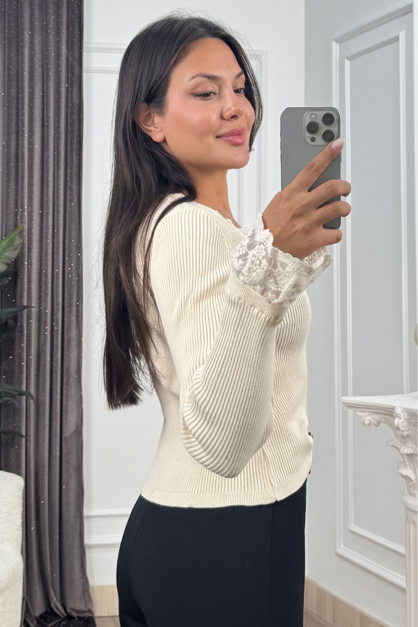Rosella Dantel Detaylı Fitilli Triko Bluz 20309 STD