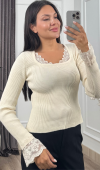 Rosella Dantel Detaylı Fitilli Triko Bluz 20309 STD