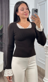 Rosella Dantel Detaylı Fitilli Triko Bluz 20309 STD Rosella Dantel Detaylı Fitilli Triko Bluz 20309 STD