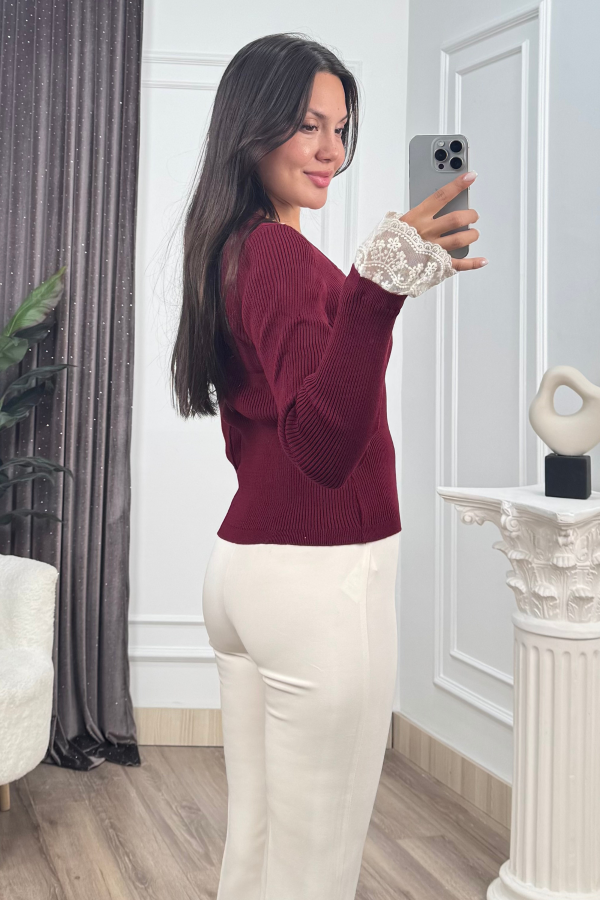 Rosella Dantel Detaylı Fitilli Triko Bluz 20309 STD
