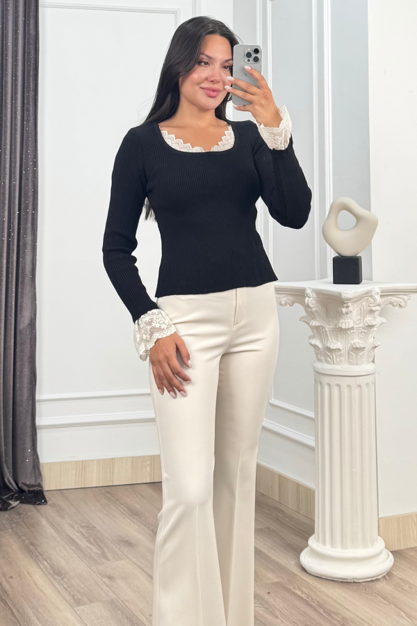 Rosella Dantel Detaylı Fitilli Triko Bluz 20309 STD